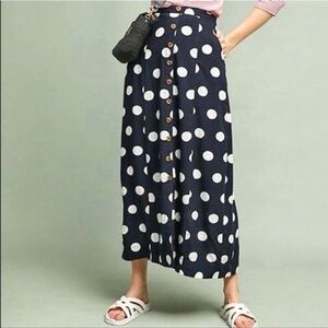 Anthropologie Maeve Claudette polka dot maxi skirt Navy and white dots